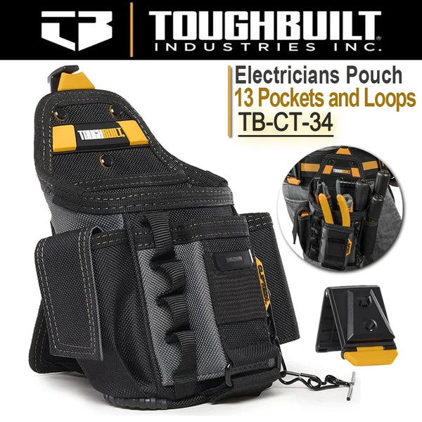 TOUGHBUILT Small Electricians Pouch TB-CT-34 - For Tool Belt 13 Pockets And Loops Black-Duty Construction