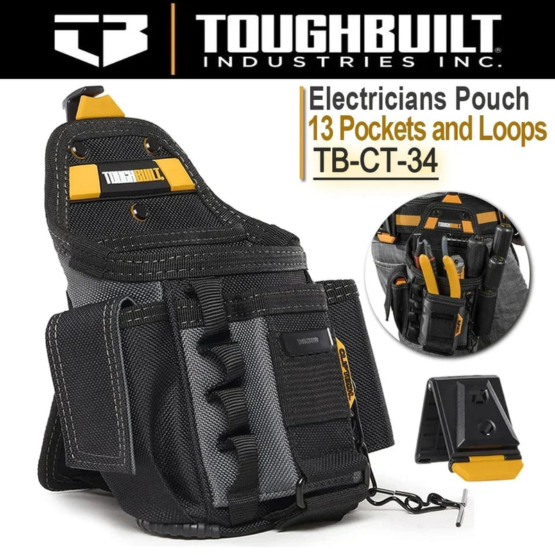 TOUGHBUILT Small Electricians Pouch TB-CT-34 - For Tool Belt 13 Pockets And Loops Black-Duty Construction