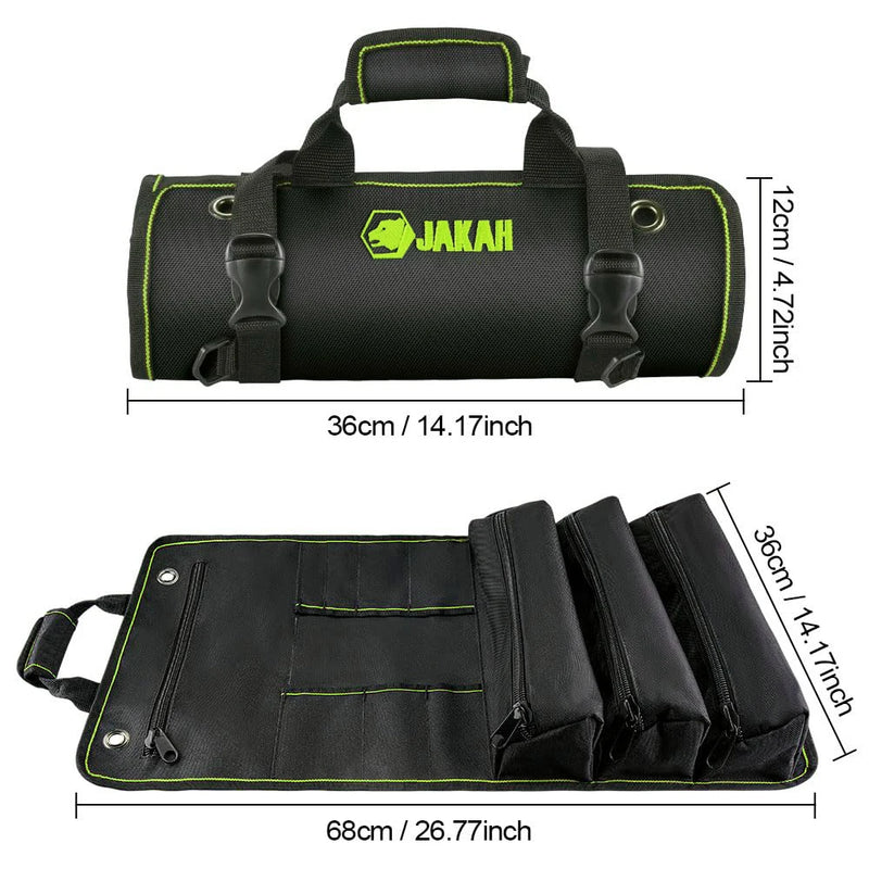 JAKAH Roll Up Tool Bag, Multi-pockets Tool Organiser, 25 Interior Pockets, Ideal for Craftsmen, Electricians, Heavy Duty,  27 × 14,4 in (68,5 x 36,5cm)