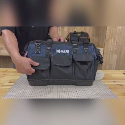 JAKAH Heavy Duty Multi-Purpose Tool Bag , Reinforced Plastic Bottom, Size 15,4 × 7,9 × 11 in (39 x 20 x 28 cm) - Black/Blue