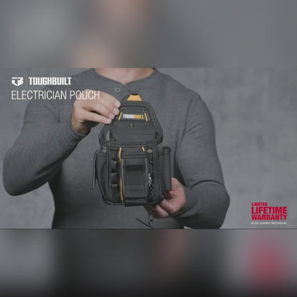 TOUGHBUILT TB-CT-34 Small Electricians Pouch  - For Tool Belt 13 Pockets And Loops Black-Duty Construction